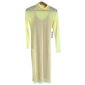 NWT Bailey Blue Yellow Mesh Turtleneck Long Sleeve Dress Women's Size M